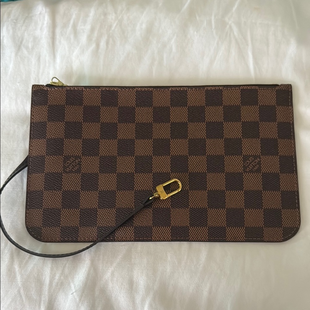 Brown Checkered Clutch with Gold Accent